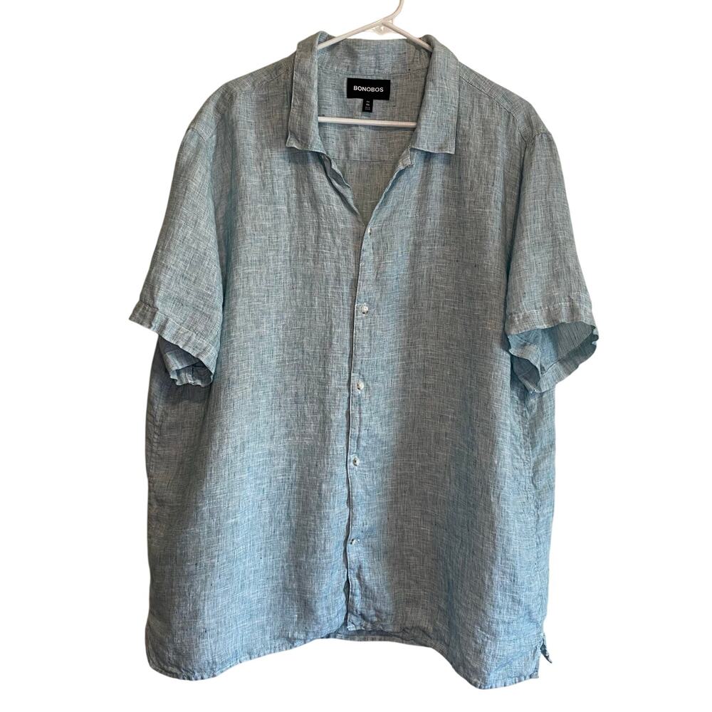 Bonobos Men's Linen Blue Short Sleeve Casual Button Down Shirt XXL Regular